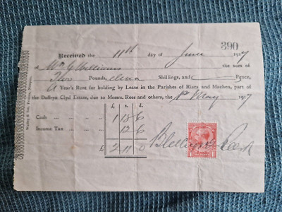 Antiker Welsh Rent Reciept 1917 Duffryn Clyd Nachlass