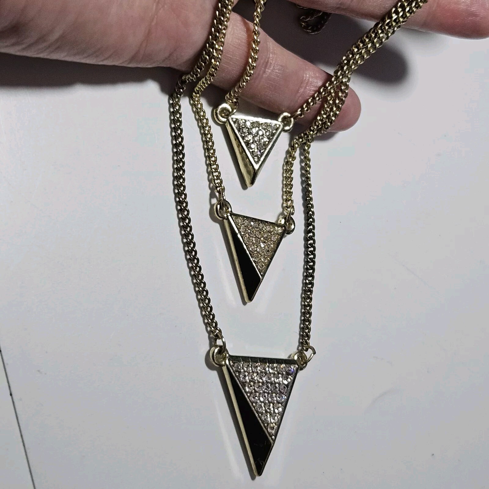 Express Gold Tone Layered Triangular Rhinestone T… - image 3