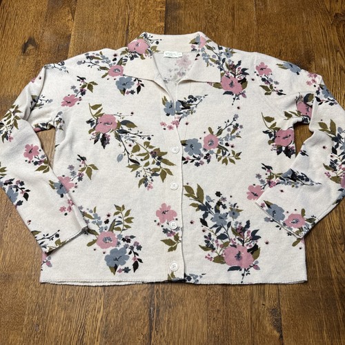 Cárdigan Spartina 449 Lana Cachemira Crema Floral Talla XL Abotonada Manga Larga