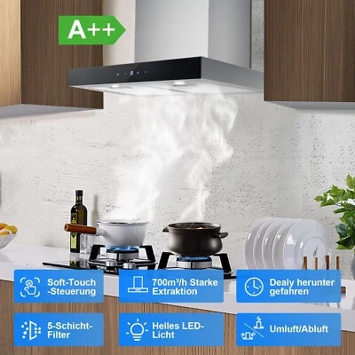 TOPSTRONG 60cm A++ Wandmontage Dunstabzugshaube 700m³/h Umluft Abluft Touch-Bedienun