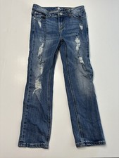 7 For All Mankind The Skinny Distressed Jeans Girls Size 12 Crop And Roll