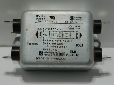 Tyco Electronics Corcom Model 3VR1 F2554 EMI Filter. 3A, 120/250V