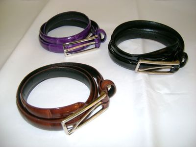 3-Pack Croco Embossed Leather Belts, Black, Brown & Purple  display picture 1