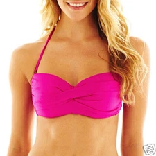 JCP Pink Solid Twist Bandeau Swim Top Size S New With Tags Msrp $38.00