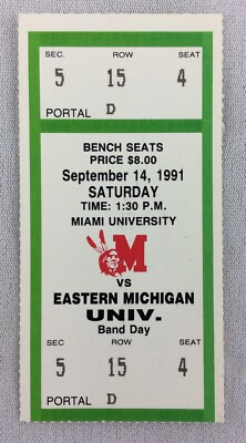 CFB 1991 09/14 Miami (OH) at Eastern Michigan Football Ticket Stub