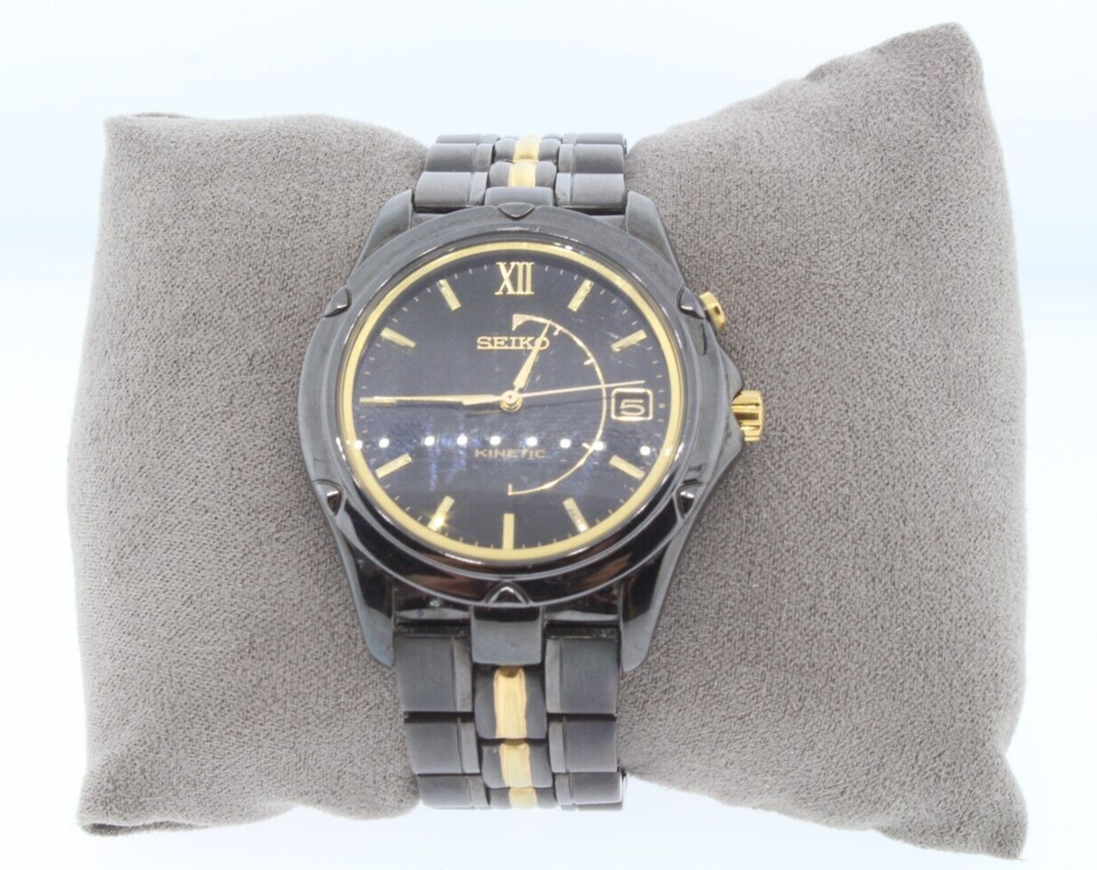 Seiko Mens Kinetic 5M62-0C80 Black Gold Date Watch | eBay Seiko Mens Kinetic 5M62-0C80 Black Gold Date Watch | eBay