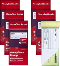 6-Pack Carbonless Receipt Book for Small Business - Money & Rent Receipts, 2-Par