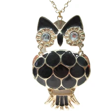 Large Fashion Necklace Articulated Owl Bird Pendant Contemporary Enamel