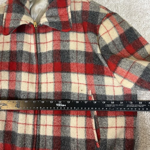 Vintage 50s 60s Mens Zip Up Wool Coat Plaid - Picture 5 of 11