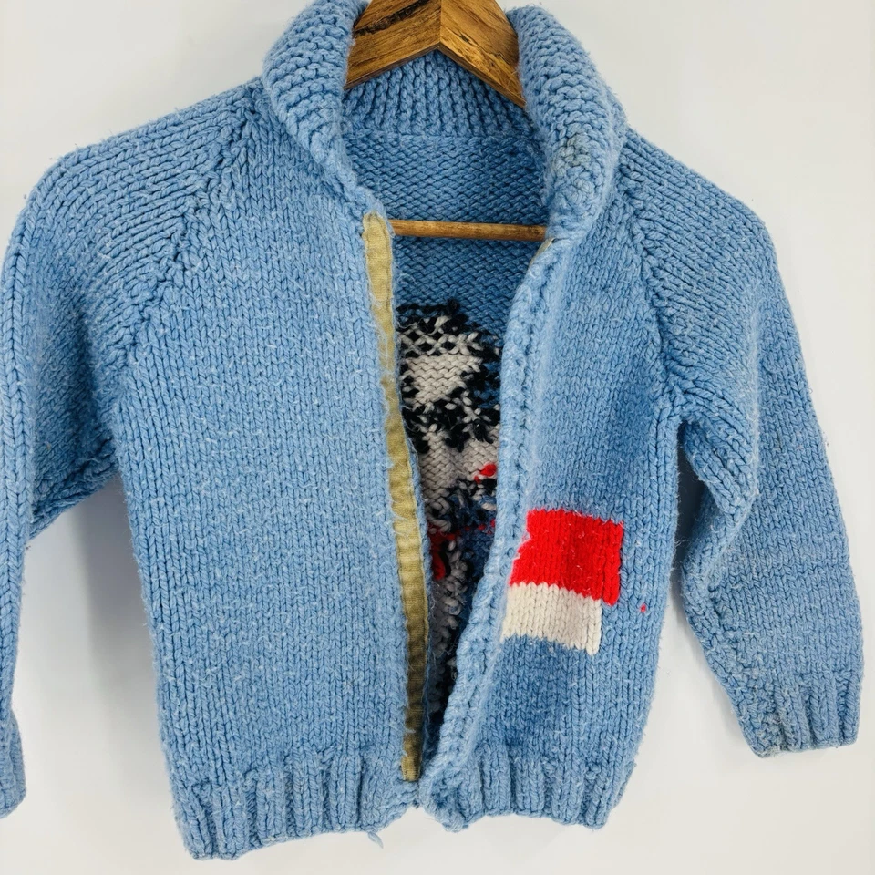 Suéter Cowichan Vintage Hecho a Mano Niños Tejido Snoopy Años 50’s 60’s EE. UU. Doble Cara Foto 3 de 4