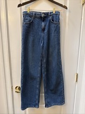 Zara Children s Denim Wide Leg Jeans Size 13-14 Adjustable Waist Blue EUC CM164