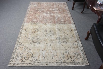 Turkish Rug 4,4x7,7 ft (133x235 cm), Brown Ikat Vintage Rug