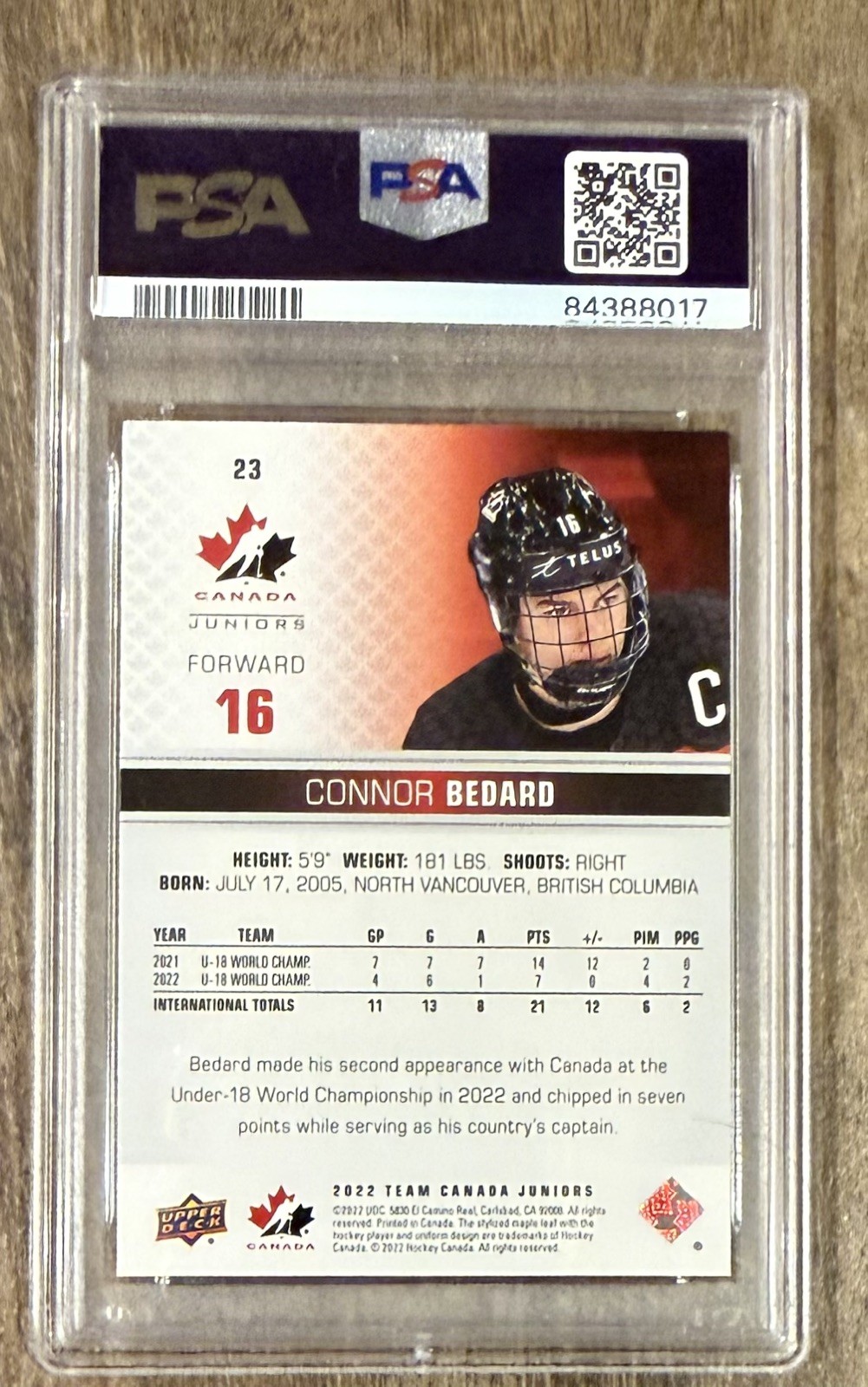 2022-23 Connor Bedard RED FOIL RC PSA 10💎Upper Deck Team Canada Rookie #23📈 view 2