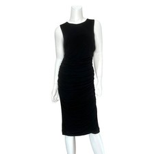 DOLCE & GABBANA Black Wool Sleeveless Side Ruched Midi Dress - US 10