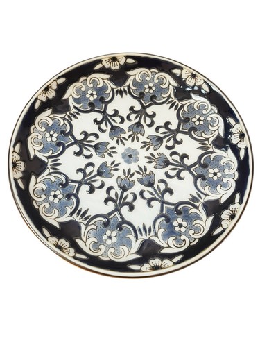 Antique Covered Dome Cheese Plate Fleur De Lis & Floral Ceramic Stamped 25 - Picture 2 of 4