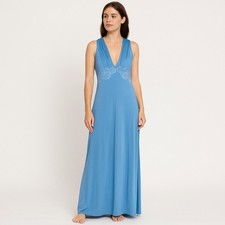 ROSA PULEO SZULE for LILLY OF FRANCE Vintage 70s Blue Floral Lace Nightgown S