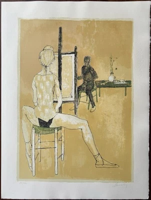Le peintre et son modèle - Jean Jansem - Lithographie signée numérotée - Photo 1/4