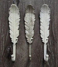 Set of 3 - Cast Iron 9.5" Feather Wall Hooks