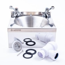 Commercial Stainless Steel Hand Wash Basin 385x335mm with Lever Taps Waste Kit