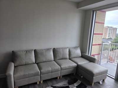 Modern White Bonded Leather Sectional Sofa - Small Space Configurable Couch