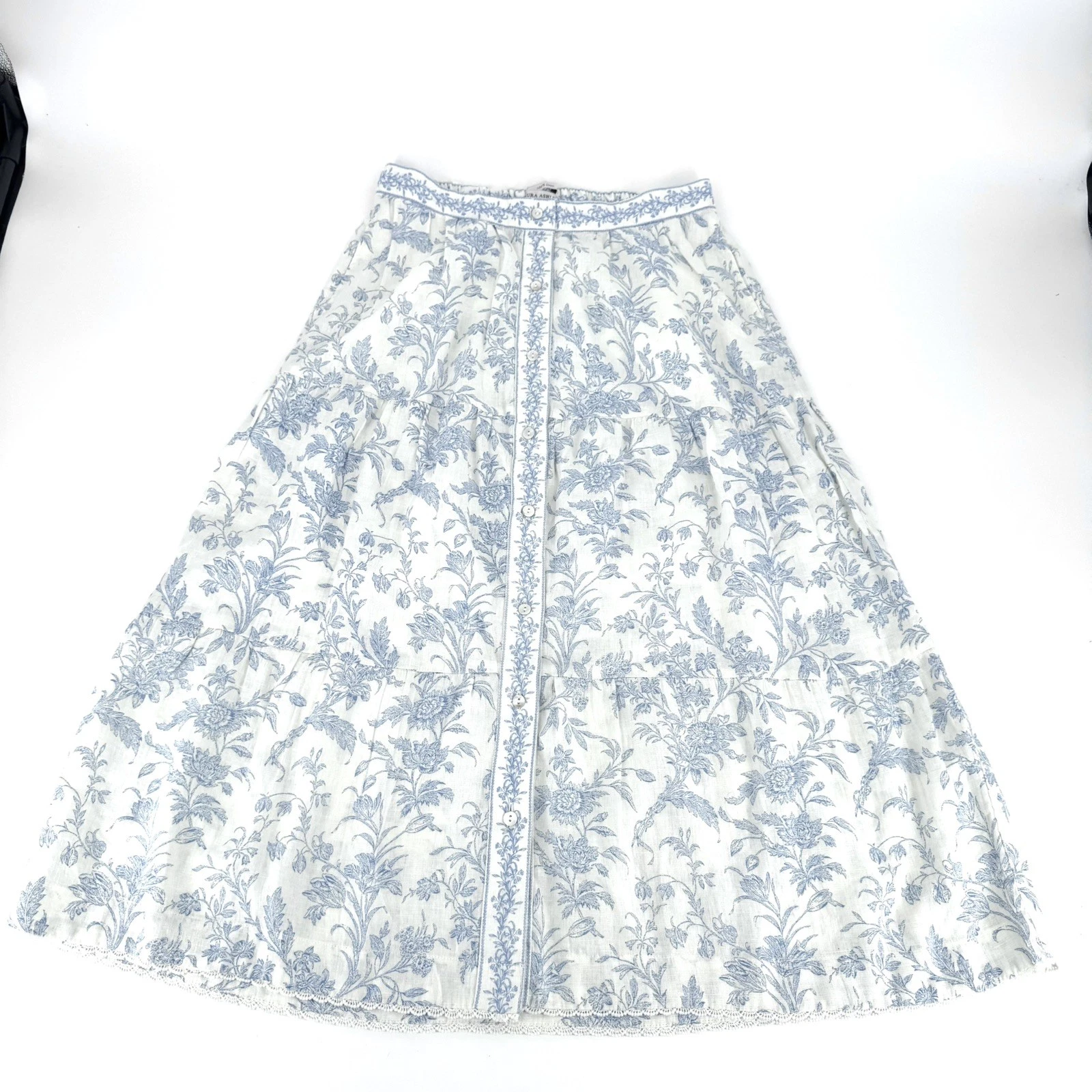 Laura Ashley NWOT 100% Linen Chinoiserie Floral Midi Skirt Scalloped Lace Hem M
Opens in a new windo