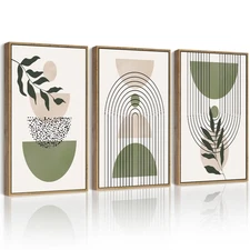 Drsoum Green Botanical Boho Wall Art Framed Modern Sage Bohemian Wall Decor A...