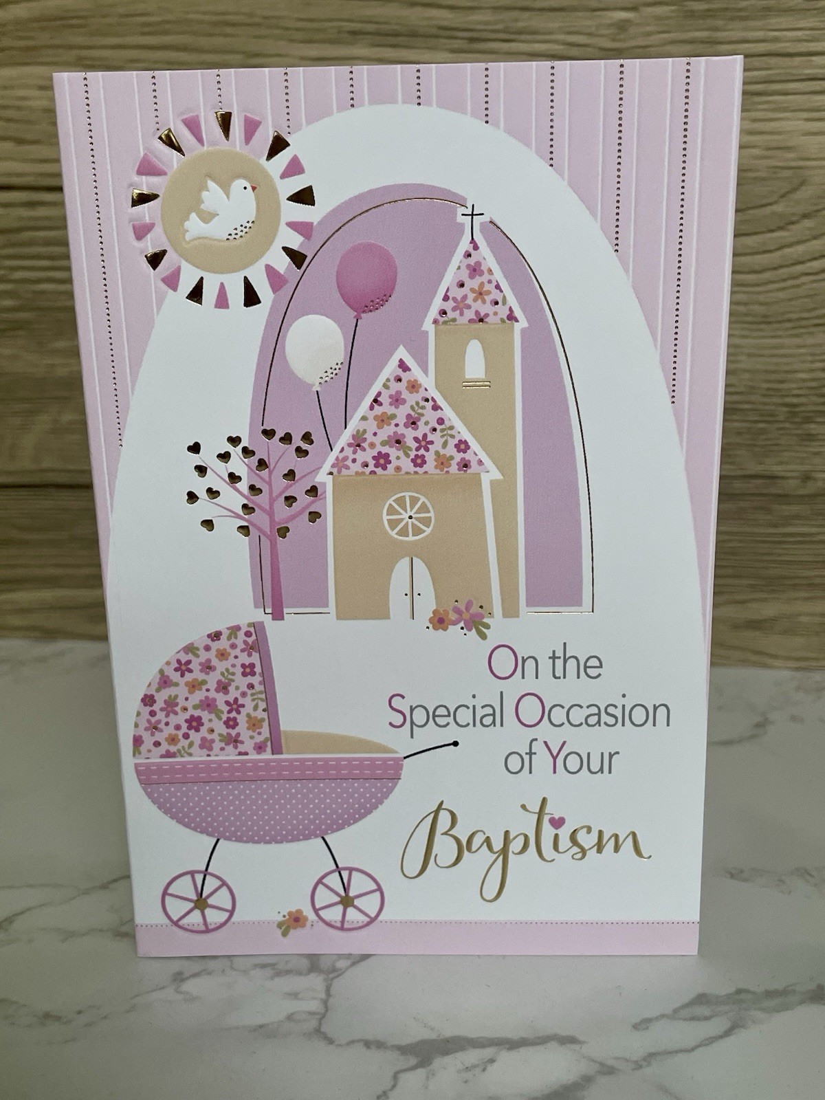 Girl's Baptism Card Gold Foil Stamped Religious Catholic / Christian Christening