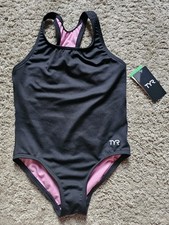TYR Ella MaxFit Performance UPF 50 Black One Piece Swimsuit Girls Size M 7/8