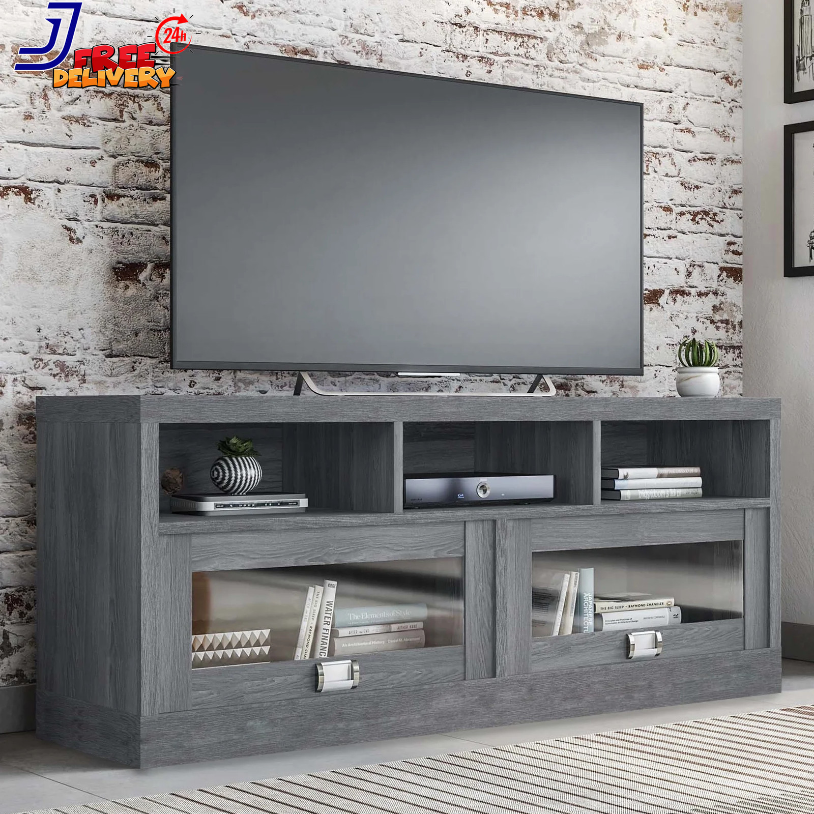For Tvs Up To 75" Media Console Cabinet With Glass Doors