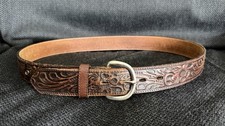 Vintage Western Tooled Leather Belt Size 36 Floral Sheridan Scroll Brown 1.5  
