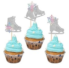 12 adornos para cupcakes de patinaje sobre hielo plateado brillo copo de nieve selecciones de fiesta de cumpleaños