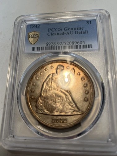 1842 seated liberty dollar PCGS Genuine AU Detail