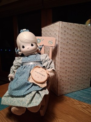 Precious Moments Mother Sew Dear 18'' Porcelain Doll w/ Rocking Chair & Box