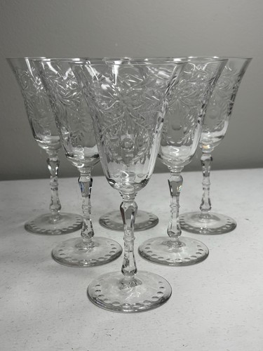 Vintage Clear Floral Cut Crystal Water Goblets 8 Tall Set Of 6