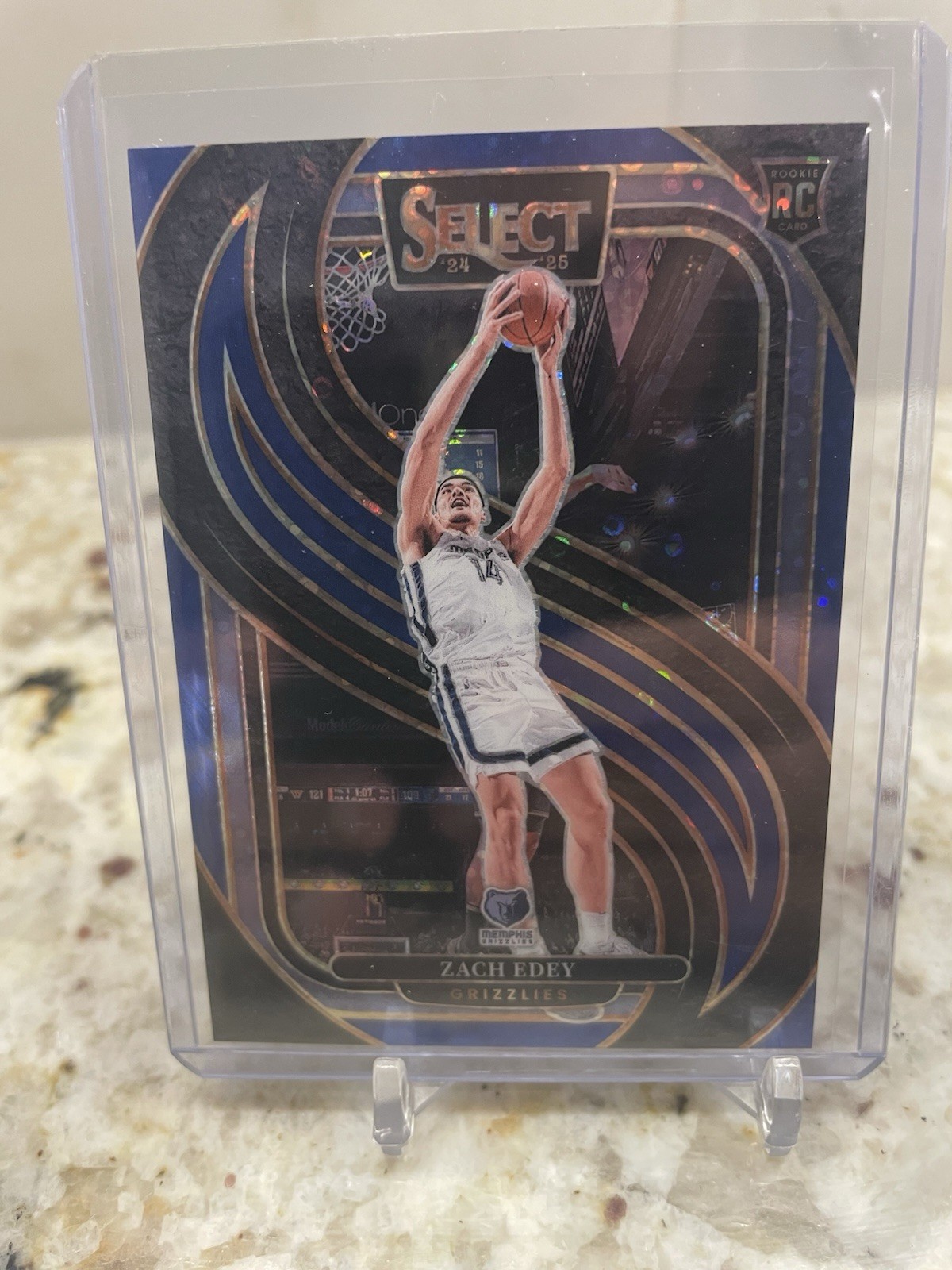 2024-25 Panini Select Hybrid Premier Level Zach Edey Blue Disco Prizm /25