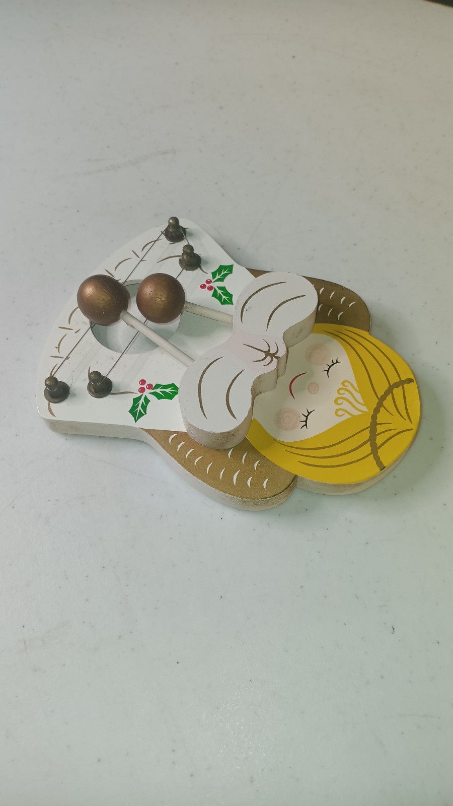 1988 Angel NCE WOOD Hand Painted Christmas CHIME HARP Magnetic/Wall Hanging