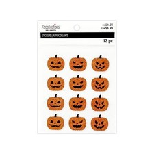Recollections Halloween Glitter Stickers Orange Pumpkins Jack-o'-lanterns 12-pcs