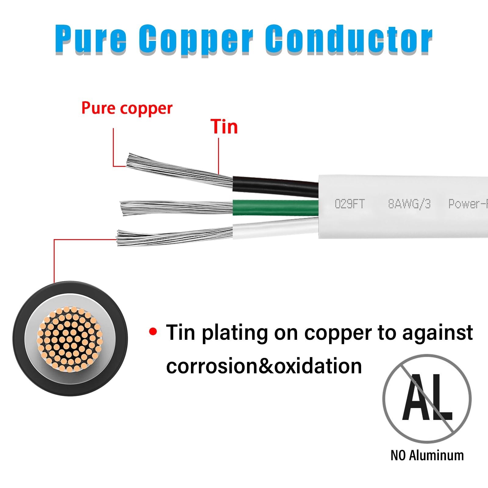 18 Gauge Triplex Marine Wire Tinned Copper Boat Cable, 50ft 18 AWG Standard U...