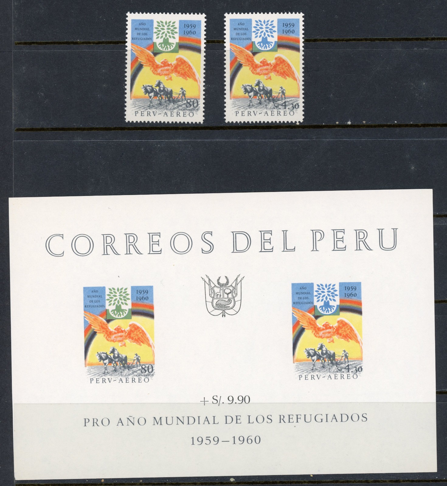 Peru Scott C613-C164 and C164a Souv Sheet, World Refugee  Year MNH- Catalog $17+