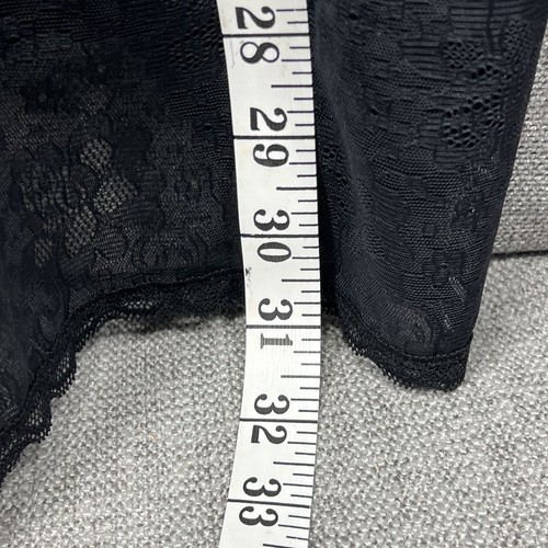 Vestido Aerie Negro de Encaje Deslizante Mujeres Mediano Semi Transparente Floral Festoneado Busto Fruncido - Imagen 8 de 9