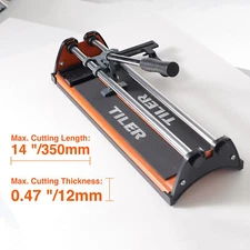 TILER 14" Manual Tile Cutter Heavy Duty Professional Adjustable Fence Gauge