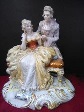 Antique Capodimonte Large Porcelain Figurine, Ornate,  Mark, Rococo Romance 12"