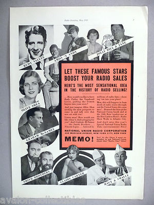 National Union Radio PRINT AD - 1930 ~ Amos n Andy, Rudy Vallee, Smith ...