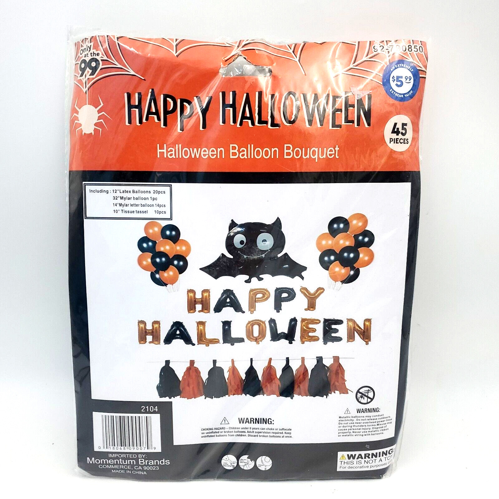 Rare HAPPY HALLOWEEN BALLOON BOUQUET Large Mylar Bat, Letters, Balloons, Tassels