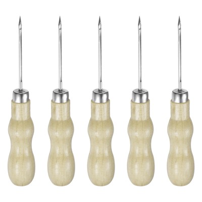 5pcs Handwork Sewing Awl Double Gourd Hollow Leather Punch Hole Tool, Log Color