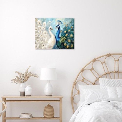 Vintage Birds Green and White Peacock Abstract Wall Art for Bathroom Living Room - Picture 10 of 15