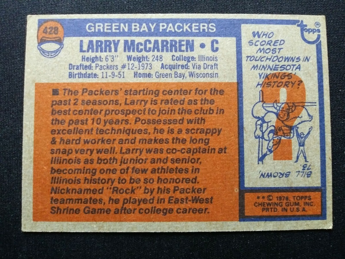 1976 Topps Football Card # 428 Larry McCarren - Green Bay Packers
