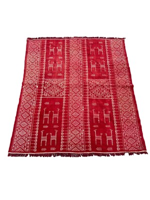 Vintage Kelim Teppich Marokkanisch Afrikanisch Rot Traditionell Kelim Dhurrie Rug 122x107 cm