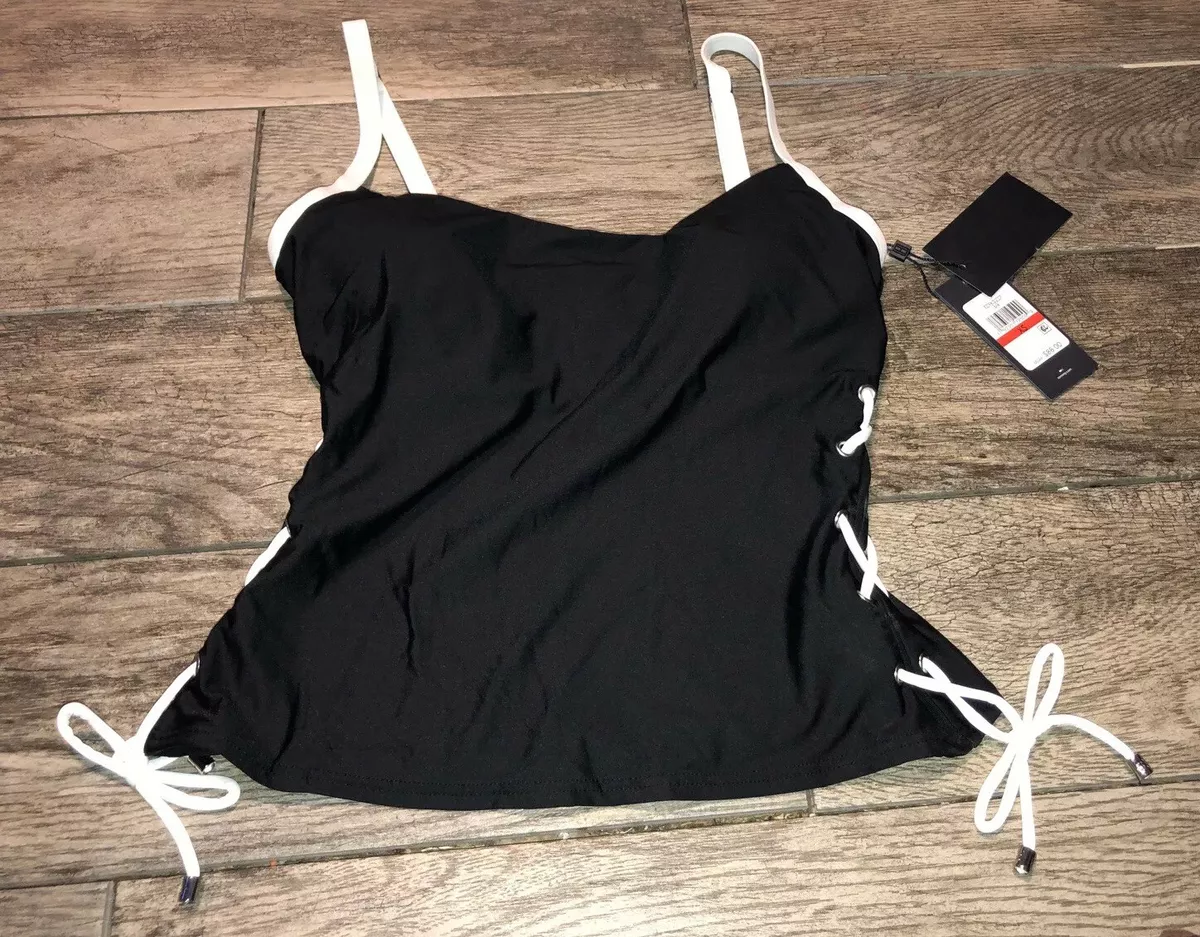 New Tommy Hilfiger Tankini Top Black White Lace Up Side Swim padded Sz XS