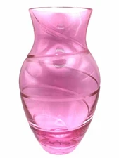 Teleflora ~ MAUVE ~ PINK ~ ROSE COLOR GLASS VASE ~ 8" ~ Etched Grooved Lines